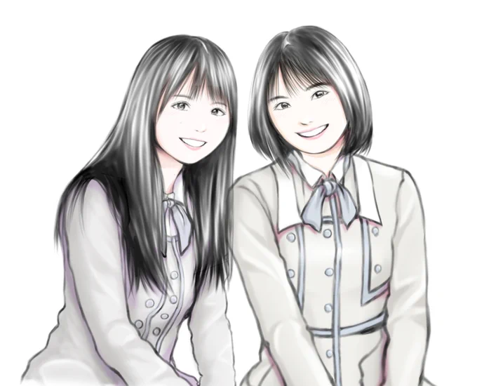 乃木坂46の清宮さんと筒井さん(少し描き直しました)を描きました。        (クリスタの透明水彩とエアブラシ)          #乃木坂にがおえ 
