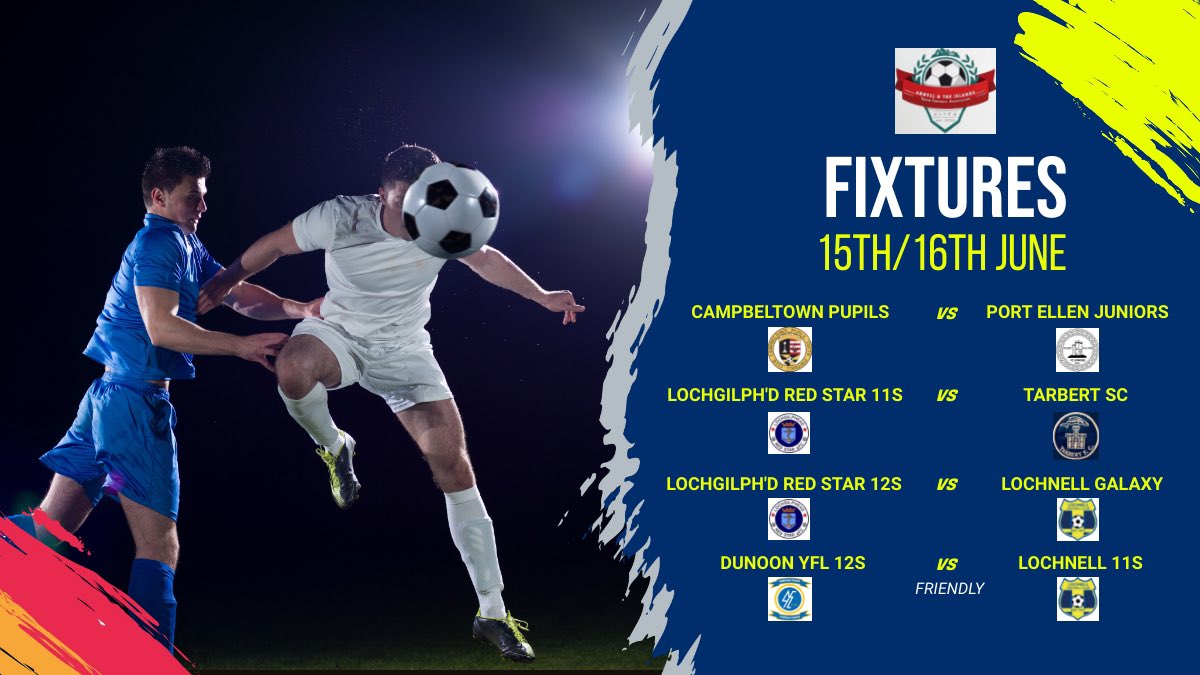 Our final fixtures in our Under 13 pilot - we hope to go live in August🤞
👏👏to all participants….this has been wonderful⚽️
<a href="/PupilsAFC/">Campbeltown Pupils</a> <a href="/lochnellfc/">Lochnell Football Club</a> <a href="/afc_tarbert/">Tarbert AFC</a> <a href="/LochgilpheadSC/">Lochgilphead Soccer Centre</a> <a href="/isleofislay/">Isle of Islay 🏴󠁧󠁢󠁳󠁣󠁴󠁿</a> <a href="/OBANSAINTSAFC/">OBAN SAINTS AFC</a> <a href="/FortWilliamFC/">Fort William FC</a> 
#grassrootsfootball <a href="/yfst/">YFS</a>