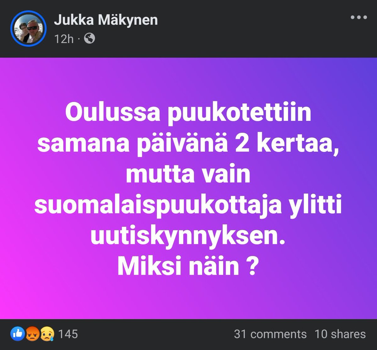 kasvismafioso's tweet photo. Perussuomalaisten kansanedustaja #JukkaMäkynen reagoi #Oulu'n puukotukseen.
--> https://t.co/ASOwIIE5de
#oulunpuukotus #valkea #pvl #perussuomalaiset #fasismi https://t.co/06Ti3XvgLn
