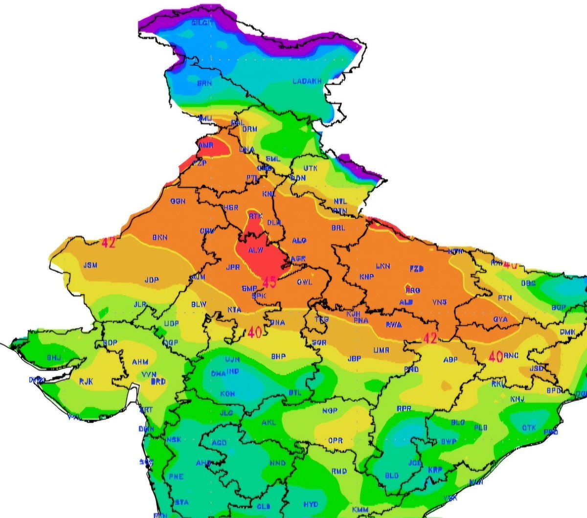 #Heatwave in north #India are just baking bad this year, max temperatures will still stay in the range of 44-47°c next week. 
Feels like 80-90s weather patterns, 2 month prolonged #heat then bountiful monsoons. 
Although start of #Monsoon seem weak this year, it will bounce back