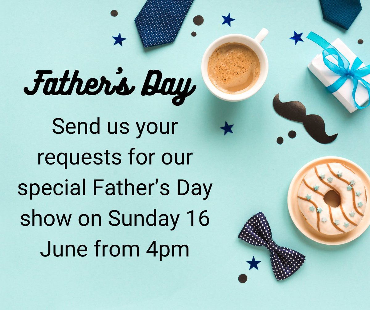 Don't forget to let us have your requests for our #fathersday show on Sunday at 4pm. Call the studio or  send us a message.
