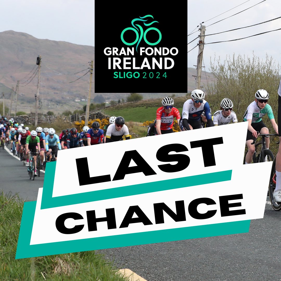 Don’t miss out! 

Registrations are closing Friday 21st June 🔒

We are just two weeks out from the first-ever UCI Gran Fondo to land on the Emerald Isle. 🚴🇮🇪

Limited space available 🚨
granfondoireland.ie

#UCIGranFondo #GranFondoIreland #GranFondoSligo #CycleLikeAPro