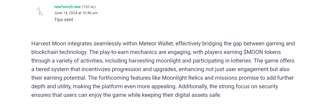 MiHs03045808's tweet photo. (L)Earners are talking about ''Introduction to Harvest $MOON'' by  @MeteorWallet at Learn NEAR Club @LearnNear https://t.co/mfdioWeVqV