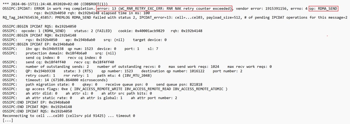 chris_skyflier's tweet image. gdb is such a crazy tool... whatever wild ideas arise, gdb can do it!

#weekendhacking Simulating lgwr pmemlog rdma write failures on Exadata🤓

Impressive how fast and seamless Exadata handles these kind of errors.