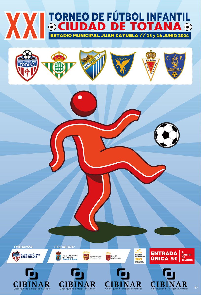 Un total de cinco equipos (tras caerse el Orihuela CF) pertenecientes a clubes de referencia regional y nacional van a disputar  el XXI Torneo de Fútbol Infantil “Ciudad de Totana”, que se celebra este fin de semana en el estadio municipal “Juan Cayuela”. 🏆⛳️🥅⚽️
