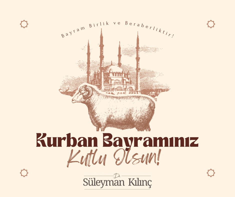 Kıymetli Hemşehrilerim hepinizin mübarek Kurban Bayramı'nı canıgönülden tebrik ediyorum.
Mübarek gün vesilesiyle aziz şehitlerimizi, depremde kaybettiğimiz vatandaşlarımızı rahmetle anıyor, hayatta olanlara sağlık ve huzur dolu ömürler diliyorum.
#HayırlıBayramlar
