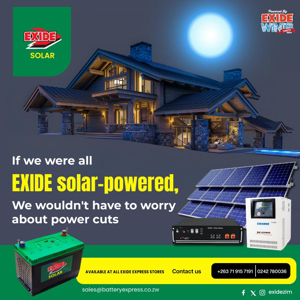 ExideZim's tweet photo. Tired of power cuts?
Choose Exide solar today and enjoy unparalleled convenience. Visit any Exide Express shops near you and get the package that works best for you.
#exidesolar
#stayswitcheon
#exidetriedandtested
@KUDZIELISTER2 @Mavhure @EsteemComms @takemorem1 @IdeasZaka https://t.co/SqCcz5Mm1U