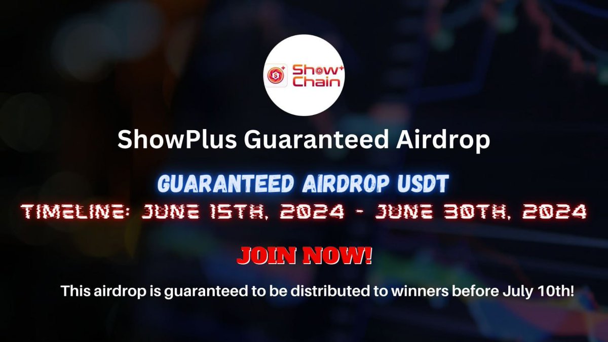 💵New Guaranteed USDT Airdrop Is Live!

Participate in our guaranteed airdrop to share 2000 USDT.

Airdrop:
t.me/ShowPlusGuaran…

Airdrop rewards will be distributed to your wallet address Around July 20th and 700 lucky random participants (700 winners in total) will be