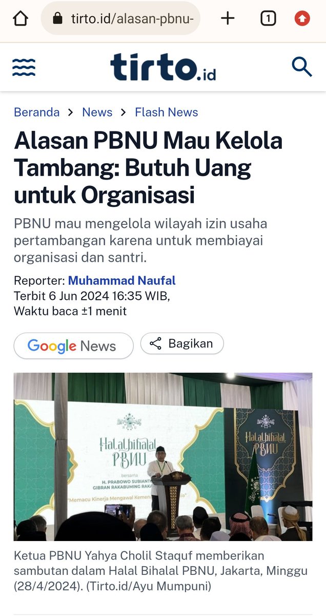 <a href="/AfifFuadS/">Afif Fuad Saidi</a> Polos bgt sih.. Allahu Akbar. Kelola tambang bukan utk kemaslahatan umat, malah dipake buat nyari duit.