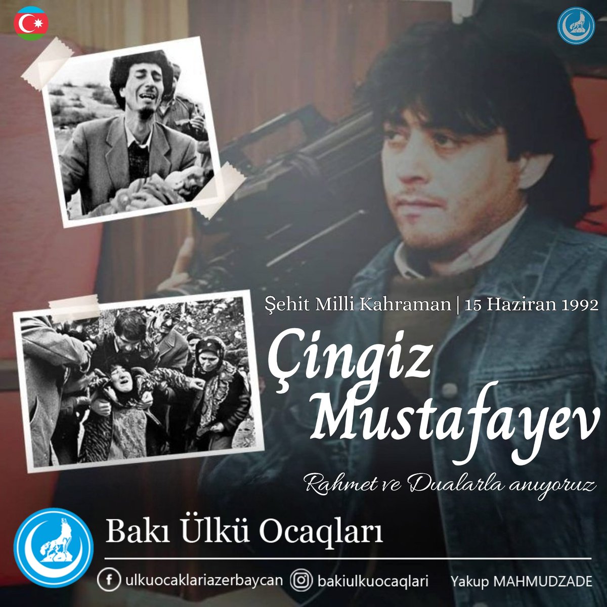 Azərbaycan'ın MilliQəhrəmanı, XocalıSoyqırımı'nı öz kamerası ilə dünyaya çatdıran, AzərbaycanOrdusu'nun qazanması üçün əlindən gələni edən vəsonda öz vurulub şəhid düşmə görüntüsünü çəkən 1.Qarabağ Savaşı Şəhidi #ÇingizMustafayev'i şəhadətinin il dönümündə rəhmətvə minnətləanırıq