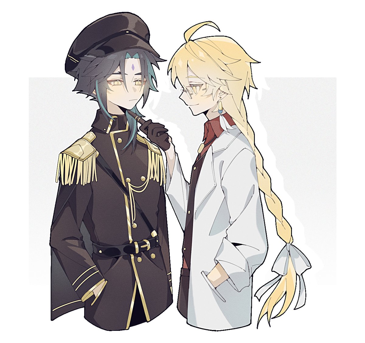 jianjiane's tweet image. #魈空 #XiaoAether #xiaoether
【魈空】极速的摸了🥰🥰

（警官魈×医生空是亲友点的，空空的衣服是克洛琳德传说里的那个新衣服🤤🤤）