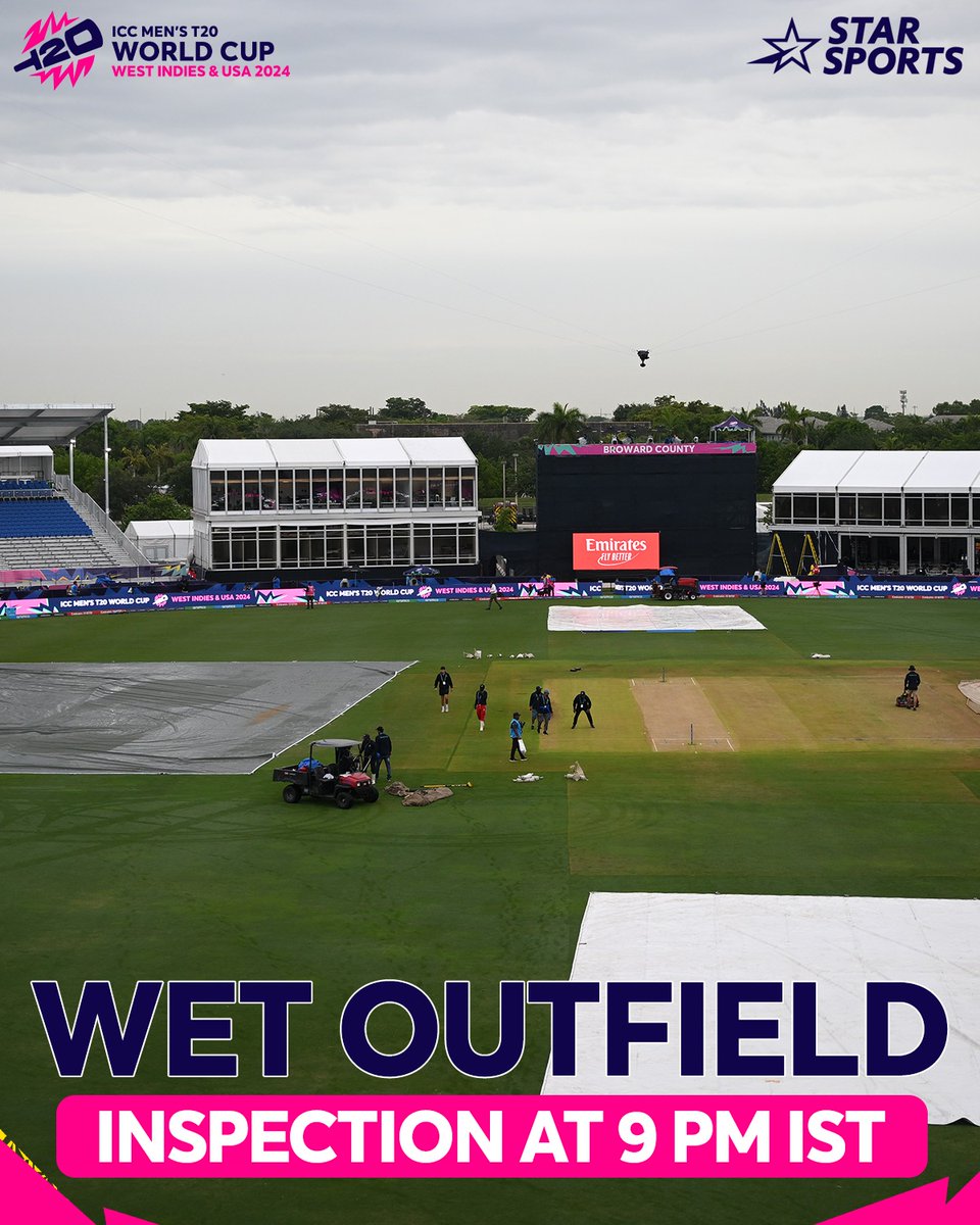 The playing conditions are currently unsuitable at Lauderhill, and the umpires will reassess the situation at 9 PM IST!

#INDvCAN #T20WorldCupOnStar