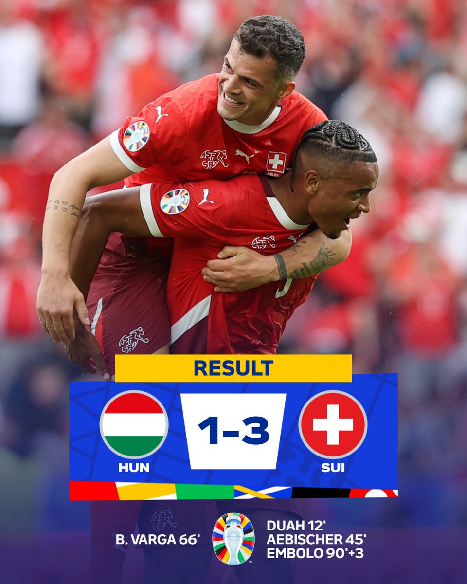 Switzerland open with a win🇨🇭

#EURO2024 | #HUNSUI
