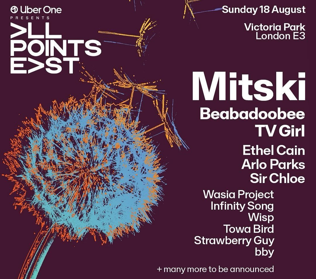 I am selling 2 VIP TICKETS ALL POINTS EAST FESTIVAL in London on August 18 (Mitski, babadoobe, ethel cain sir chloe TV Girl and more)!!!
--------------------
Vendo 2 ENTRADAS VIP FESTIVAL ALL POINTS EAST en londres dia 18 de agosto Precio original!!!

Thx 4 sharing