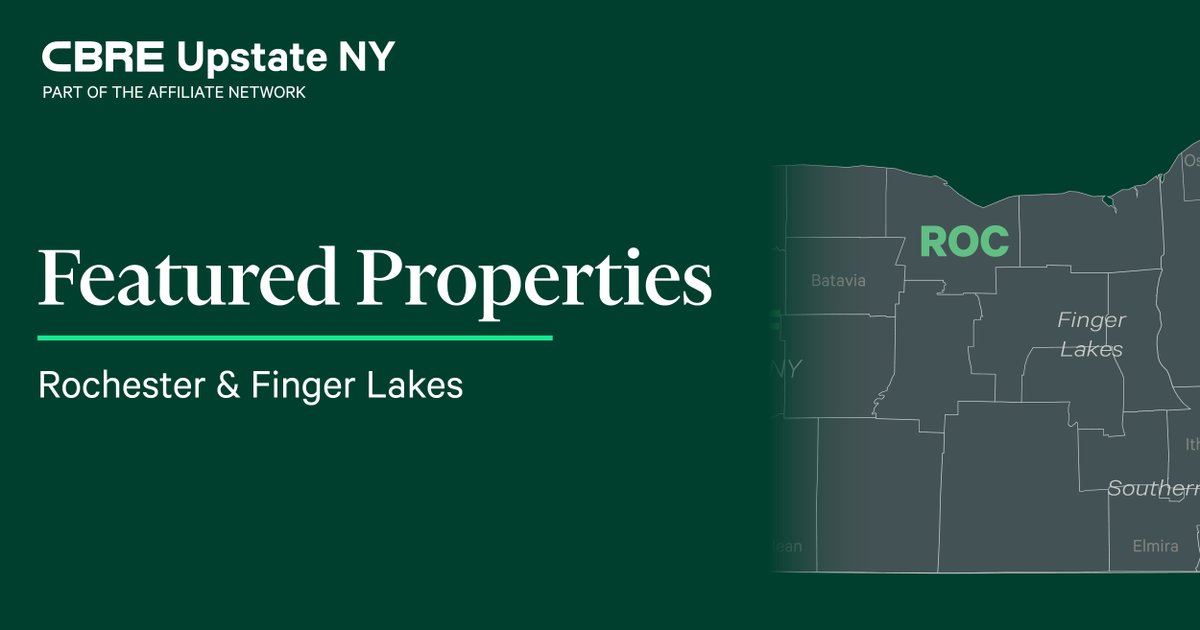 Have a commercial real estate need in the Rochester area?

Start your search with our featured listings in and around the Flower City: cbre.co/3VFcaRR