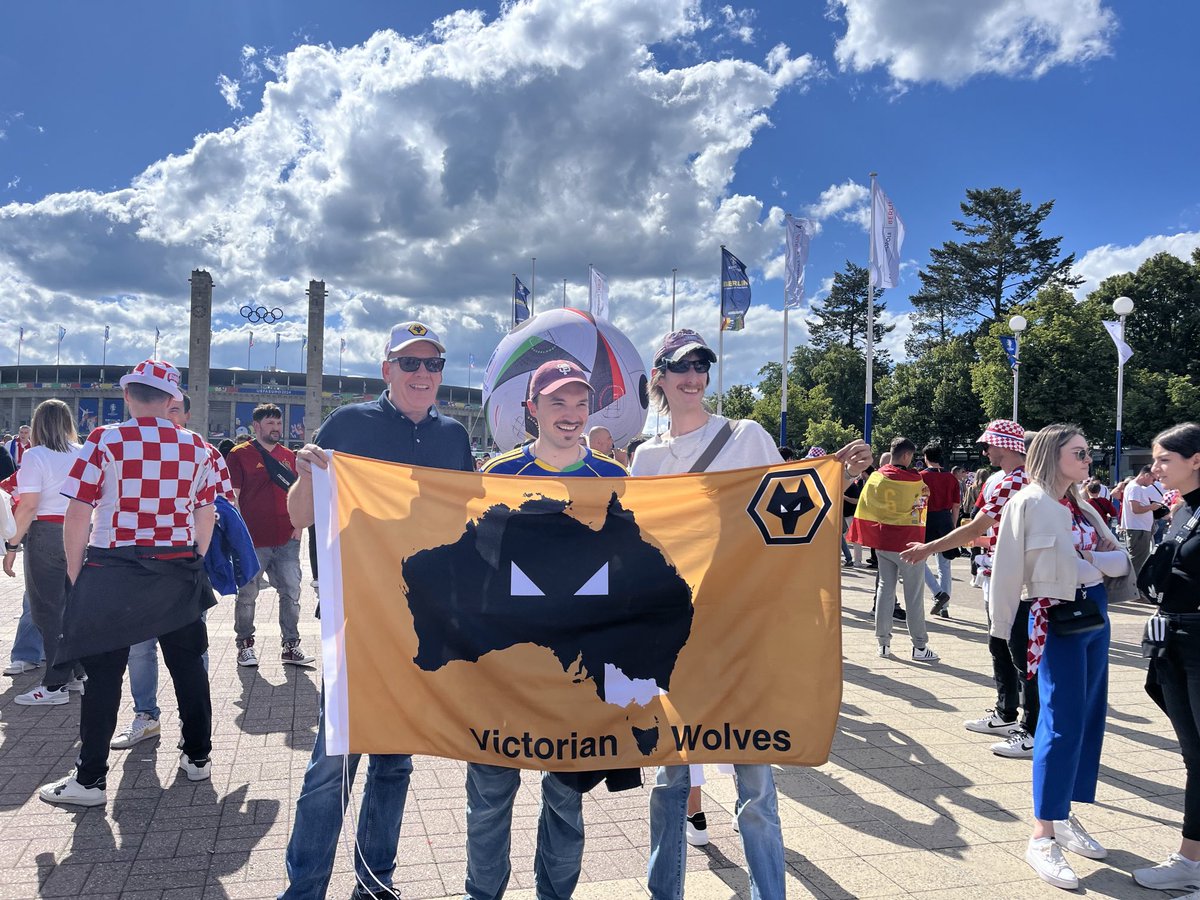 MelbourneWolf's tweet photo. Wolves in Berlin at the Euros 
Spain 🇪🇸 v Croatia 🇭🇷 
Olympic Stadium https://t.co/FBi5mkLs3E
