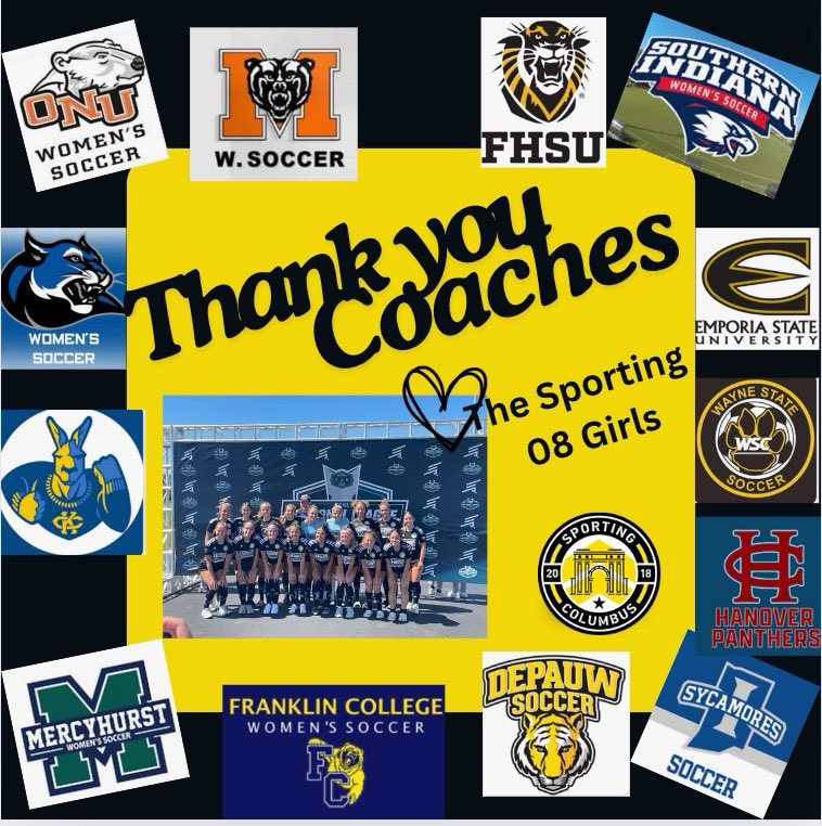 Thank you college coaches for coming out and watching this amazing group of girls. Next up high school season!
<a href="/ONUWS_BAC/">Ohio Northern Women’s Soccer</a> <a href="/MercerWSoccer/">Mercer Women's Soccer</a> <a href="/hurstwsoc/">Mercyhurst Women’s Soccer</a> <a href="/IndStSoccer/">Indiana State Soccer</a> <a href="/KCRoosWSoccer/">Kansas City Women's Soccer</a> <a href="/WayneStSoccer/">Wayne State College Women's Soccer</a> <a href="/MissouriStBears/">Missouri State Athletics</a> <a href="/usiwsoc/">usi women's soccer</a> <a href="/ESU_WoSoccer/">ESU Women's Soccer</a> <a href="/FCGrizWSoccer/">Franklin Women’s Soccer</a> <a href="/DePauwWsoccer/">DePauw Women's Soccer</a>