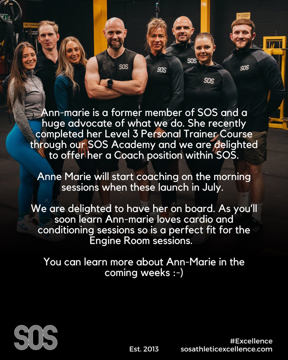🚨New Team Member Alert 🚨

We are delighted to announce that Ann Mariewill be joining the team at SOS Athletic Excellence

Ann-marie is a former member of SOS and a huge advocate of what we do. 

Let’s welcome her aboard 🤝☺️