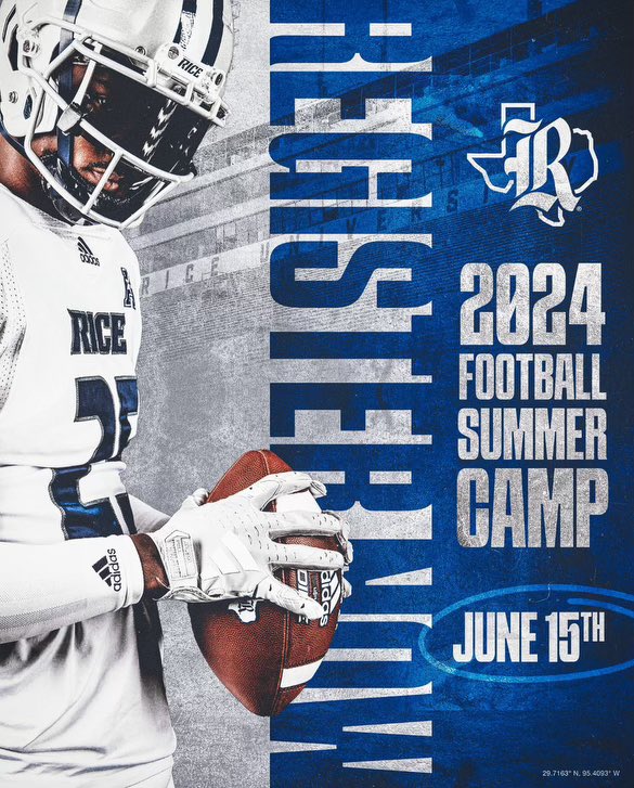 JadenVaughn_5's tweet photo. Camping @RiceFootball today. Ready to get better and compete. @CoachModkins @Coach_McIntire @BFND_CoachFish @Jalil_Johnson21 @MarshallRivals @MohrRecruiting @Perroni247 @jackson_dipVYPE @GPowersScout https://t.co/jLe8onsISS