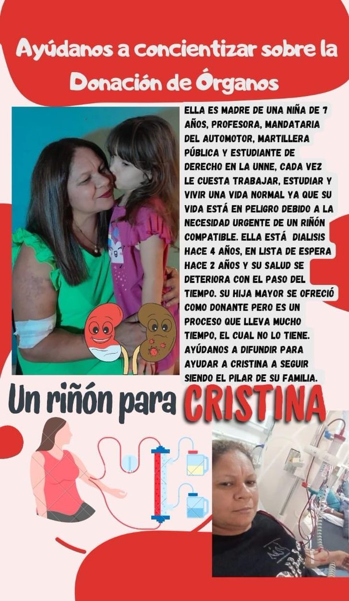 Ella es Cristina, mí tía, una luchadora con todas las letras y hoy nos necesita ¿Cómo? Difundiendo este pedido. ¡Donar salva vidas! Ayúdanos a compartir🙌