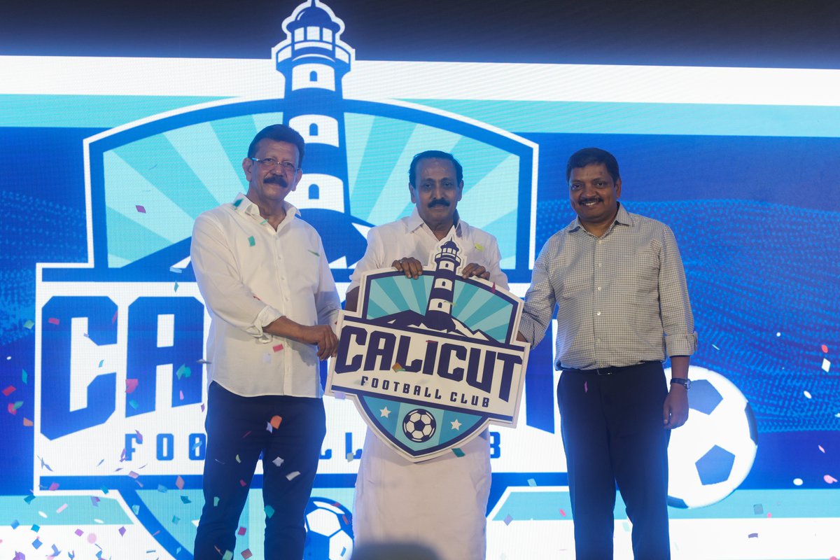 Calicut Football Club Logo Launch by <a href="/mkraghavaninc/">M K Raghavan</a> , Navas Meeran, and VK Mathews.