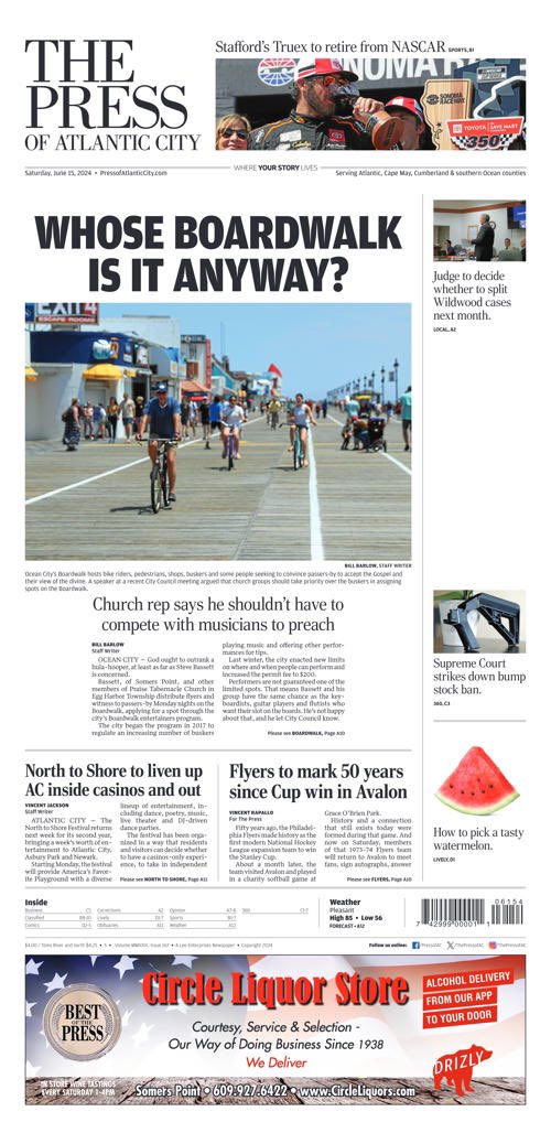 Front page of today’s <a href="/ThePressofAC/">Press of AC</a> featuring stories by <a href="/Jerseynews_Bill/">Bill Barlow</a> <a href="/ACPressJackson/">Vincent Jackson</a> and @ACPressRapallo