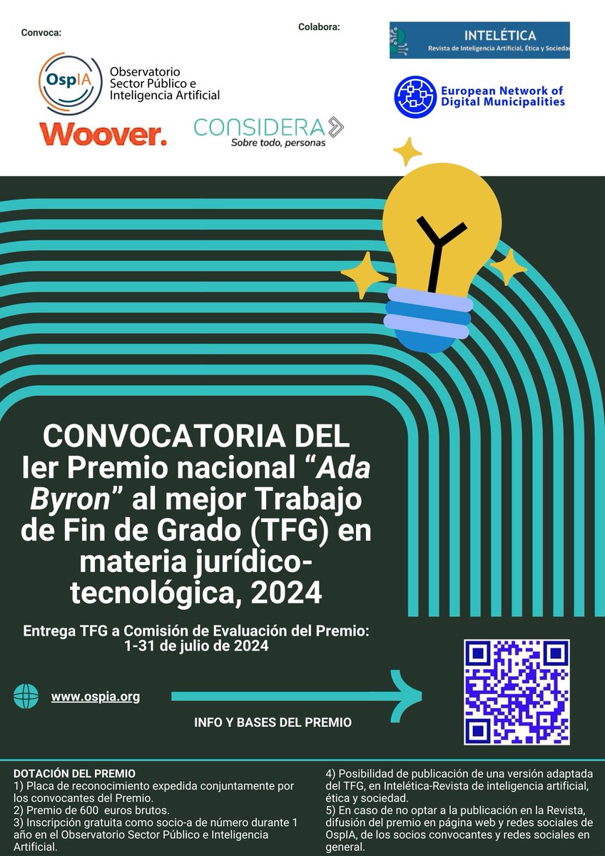 ⌛️ EN 1⃣5⃣ DÍAS se abre el plazo para presentarse al PREMIO NACIONAL "ADA BYARON" AL MEJOR TFG EN MATERIA JURÍDICO-TECNOLÓGICA Bases t.ly/-qDSY .. <a href="/MujeresSP/">Mujeres en el Sector Público</a> <a href="/escar_gm/">Escarlata Gutiérrez ⚖️</a> <a href="/RevReala/">Revista de Estudios de la Admón Local y Autonómica</a> <a href="/Fernando_Llano_/">Fernando Llano</a> <a href="/aepda/">AEPDA</a> <a href="/ACE_ACOES/">ACE_ACOES</a> <a href="/idpbarcelona/">IDP Barcelona</a> <a href="/LazoVitoria/">Ximena Lazo Vitoria 🌿🐞🌳</a> <a href="/Adelvalle_Cadiz/">Alejandro del Valle</a> <a href="/ruben_ua/">Rubén Martínez UA</a>