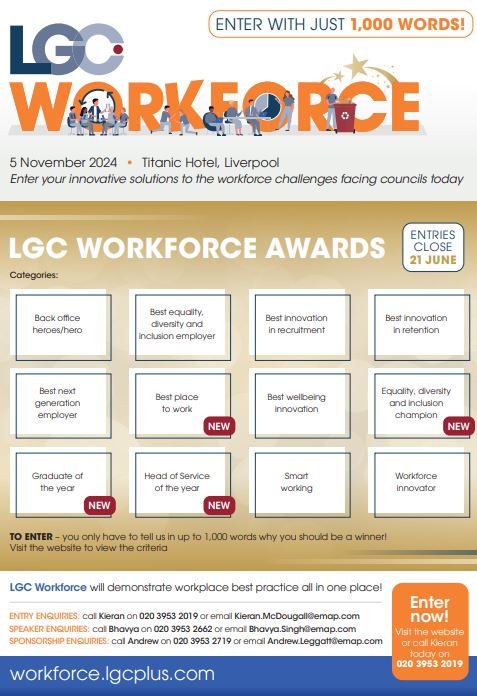 Still time to enter the LGC Workforce Awards!!!! 
Entries close midnight 21 June. 

Enter with up to 1,000 words telling us why you should win. 

Don't miss out on the opportunity to shine a light on your achievements. 12 amazing categories. bit.ly/3PZdAUi #Localgov #LGA
