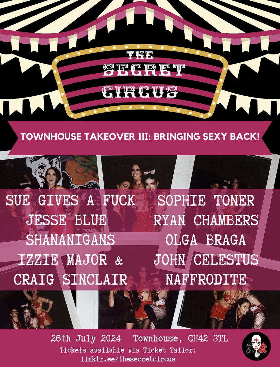 THE SECRET CIRCUS PRESENTS: TOWNHOUSE TAKEOVER III: BRINGING SEXY BACK! 💋🎪⛓️

Check out the full lineup for Townhouse Takeover 2024!

Expect the unexpected at our immersive walkabout cabaret… ✨

26th JULY 2024!

TICKETS ON SALE NOW! 🎟️
linktr.ee/thesecretcircus