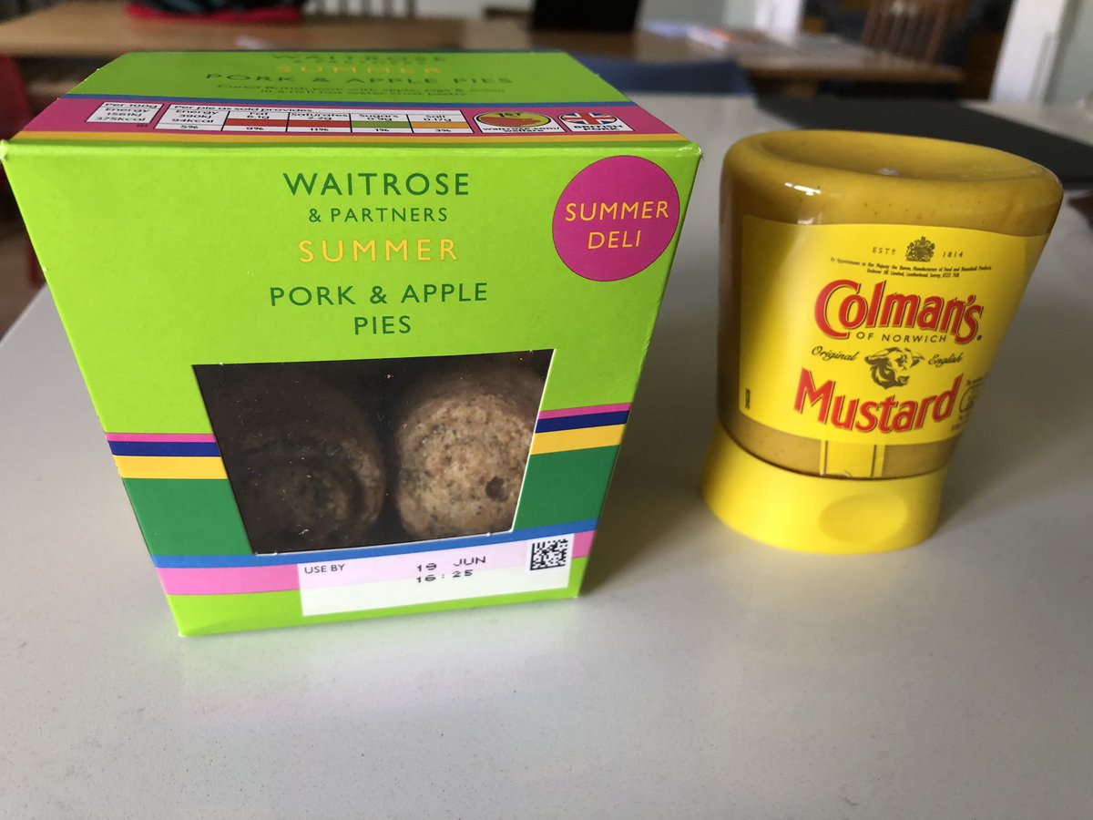 connollydmt's tweet photo. Public Information Announcement: despite the somewhat disappointing “summer” weather we are currently experiencing, these little fellas - @Waitrose Pork &amp; Apple Pies - will bring a ray of sunshine into your life!  The @ColmansUK will obviously bring a little warmth too! https://t.co/2xeTPXCtLn