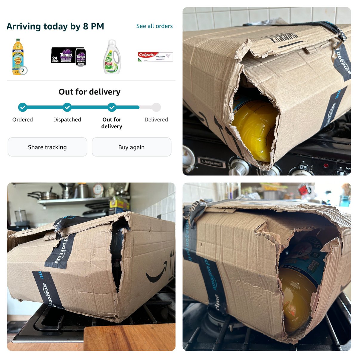 Ewok1973's tweet photo. @AmazonUK Hats off to @RoyalMail and my postie for getting this to me in one piece but it’s amazing they managed to. Seriously heavy parcel with insufficient packaging #CouldDoBetter https://t.co/e7G32yrVVR