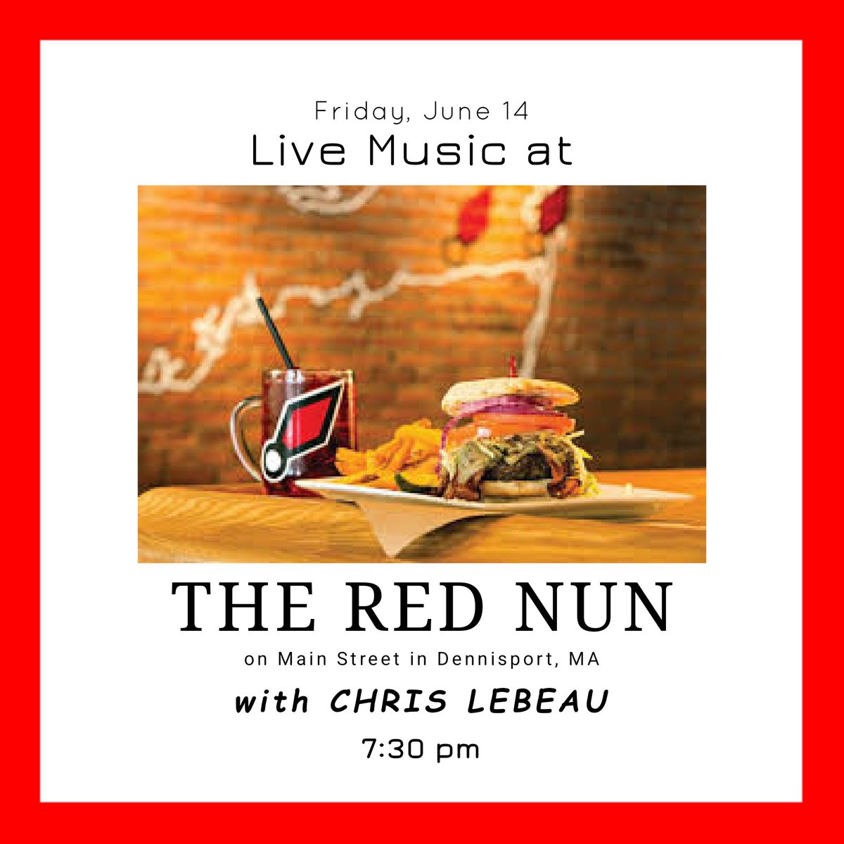 FRIDAY, JUNE 14: Looking forward to playing at The Red Nun in Dennisport, MA - Go Celtics! Music at 7:30!

<a href="/xChrisLeBeau/">Chris LeBeau</a>
IG: @chrislebeaumusic

#like #follow
#music #food #drinks
#chrislebeaumusic
