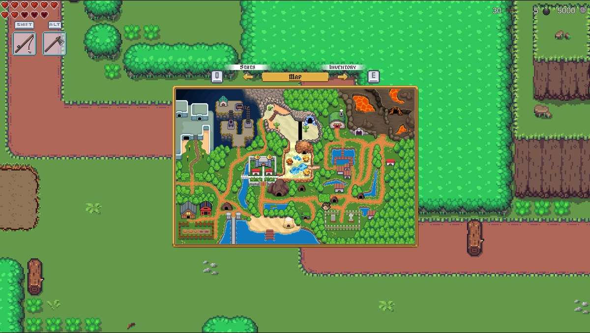 I'm almost finished with the map! It's been the number one requested feature. Just need to add skull icons on the boss dungeons. 

bit.ly/326saDu 

#AdventureOfRikka #IndieGameDev #pixelart #steam #gaming #indiegame #gaming #indiegames #screenshotsaturday