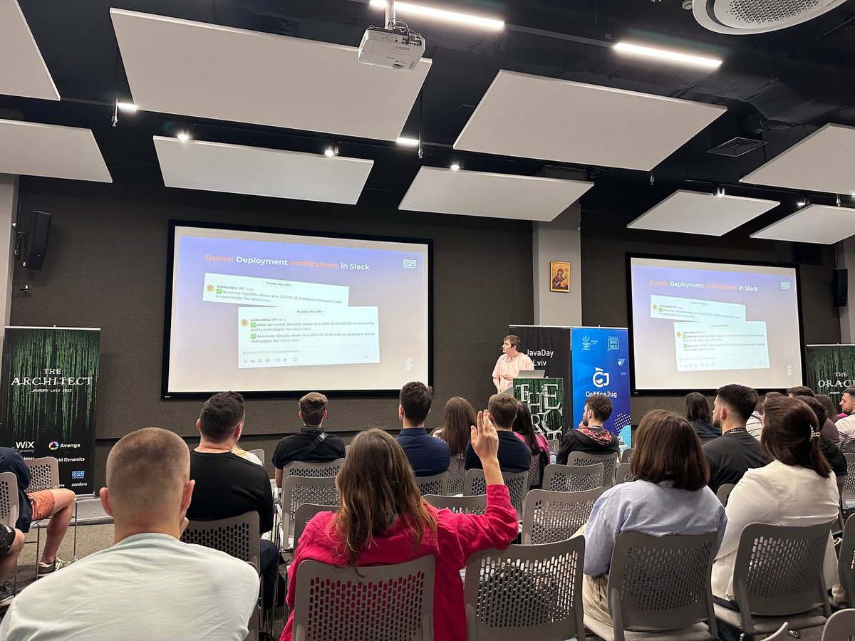 Javadaylviv's tweet photo. Another Management with @WhyTw talk - "DIY Transparent Release Management" #javaday #java #conference #offlinetalk #javadaylviv2024 #3bittalk
With @Avenga_Ukraine @Levi9company @GridDynamics https://t.co/LCKNNjiU9g