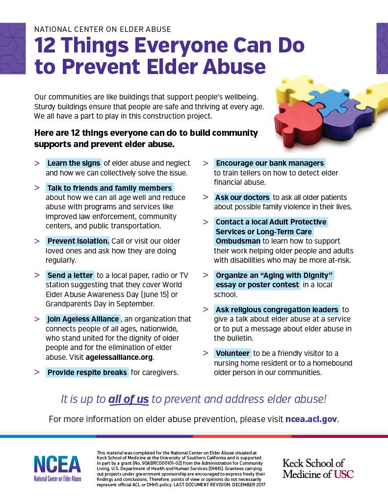 Today is World Elder Abuse Awareness Day: #WEAAD. Learn what each of us can do every day to prevent, recognize, and address elder abuse. ncea.acl.gov/home#gsc.tab=0 

#Alzheimers #dementia