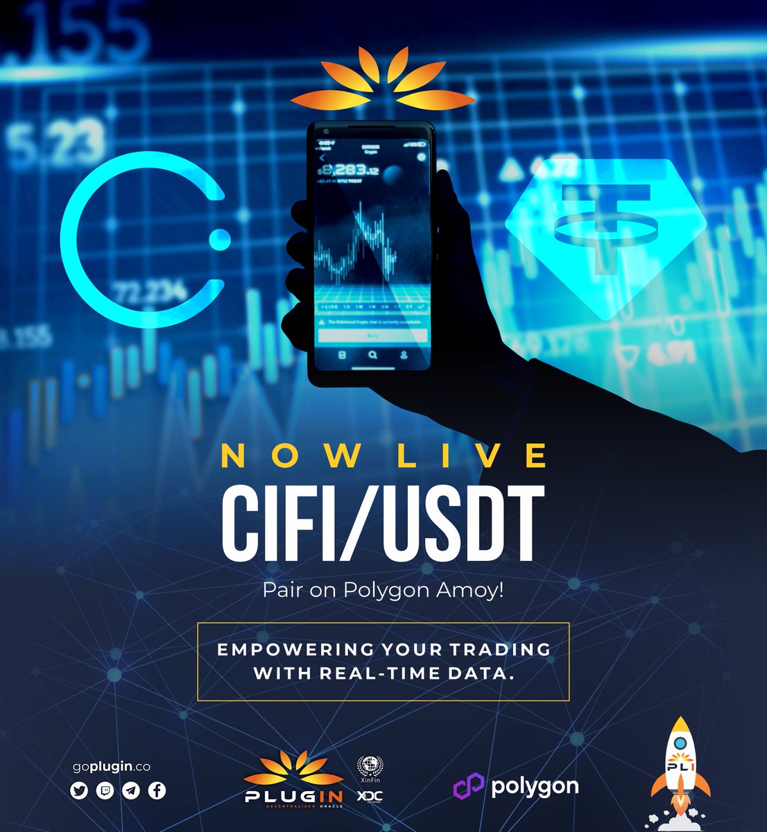 GoPlugin's tweet image. The CIFI (Circularly Finance) / USDT pair is now live on #Plugin #DataFeeds platform on the #Polygon Amoy Network! 🌐📊

Experience unparalleled precision with Plugin #Oracles, delivering the most dependable real-time data. Boost your trading with the best data in the market!…