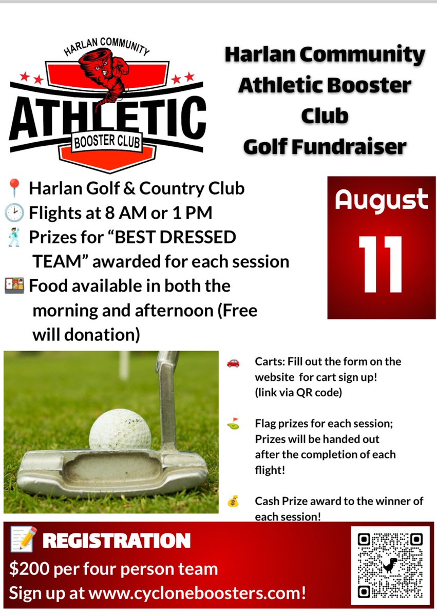 📣🚨Register Now for our annual Golf Fundraier‼️💥

To register, visit cycloneboosters.com/golf-tournament or scan the QR code.

⚠️No need to be an expert golfer, just need to be looking for a fun way to support the 🌪️Cyclone Athletic Programs‼️
🌪️⚽️⛳️🏀🏈🏃⚾️🥎🏊🎾🏐🎳🤼‍♀️📣🌪️