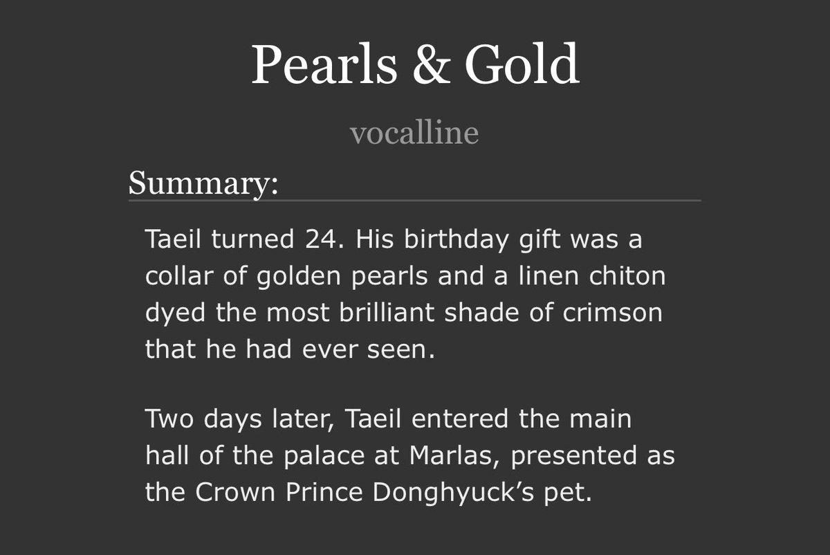 🌕Pearls &amp; Gold
- ☀️&amp;🌙 Hyuckil 
- Explicit
- 10.5K
- self-prompt Captive Prince AU for <a href="/moonflowerfic/">CLOSED.</a> R4
‼️Please be mindful of the tags‼️

No fancy graphic but check the thread for visual aids!

archiveofourown.org/works/56592283