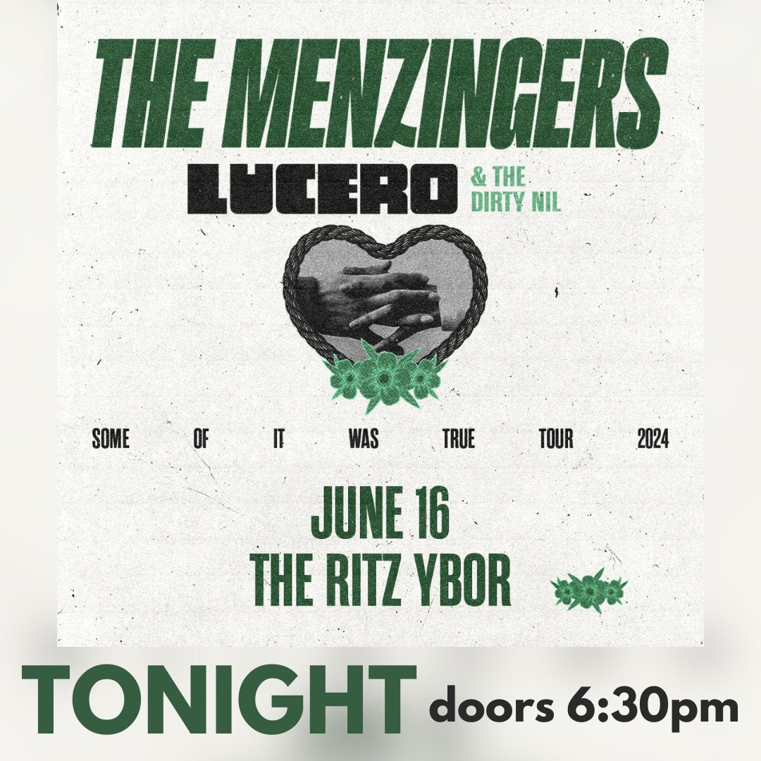 The RITZ Ybor (@theritzybor) on Twitter photo Happy <a href="/themenzingers/">The Menzingers</a> • Some Of It Was True Tour Day in #Tampa! 🫶 Doors to TONIGHT's show with <a href="/luceromusic/">Lucero</a> + <a href="/thedirtynil/">The Dirty Nil</a> will open at 6:30pm! bit.ly/menzingers0616 Happy <a href="/themenzingers/">The Menzingers</a> • Some Of It Was True Tour Day in #Tampa! 🫶 Doors to TONIGHT's show with <a href="/luceromusic/">Lucero</a> + <a href="/thedirtynil/">The Dirty Nil</a> will open at 6:30pm! bit.ly/menzingers0616