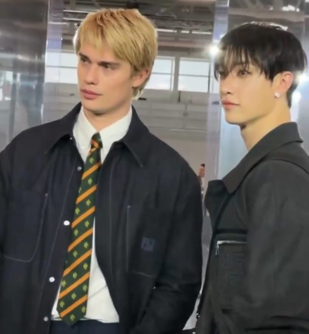 AboutMusicYT's tweet photo. Nicholas Galitzine and Bang Chan were spotted together at the Fendi show. https://t.co/KV2p41fDSx