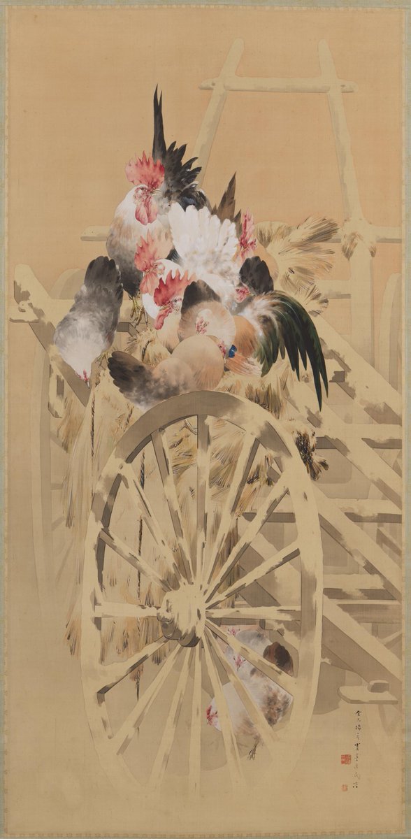 渡辺 省亭　わたなべ せいてい　Watanabe Seitei　1852–1918

《雪中群鶏図　せっちゅう ぐんけい ず》
Fowl in the Snow

1893（明治26）年
絹に彩色・掛軸
東京国立博物館