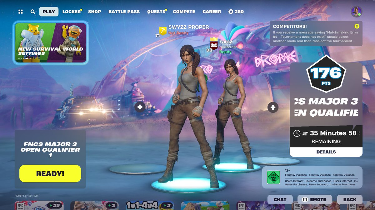 Qualed 1:30 early for round 3 w/<a href="/rainzzfnbr/">rainzz</a> 

<a href="/TeamSwyzz/">Team Swyzz</a>