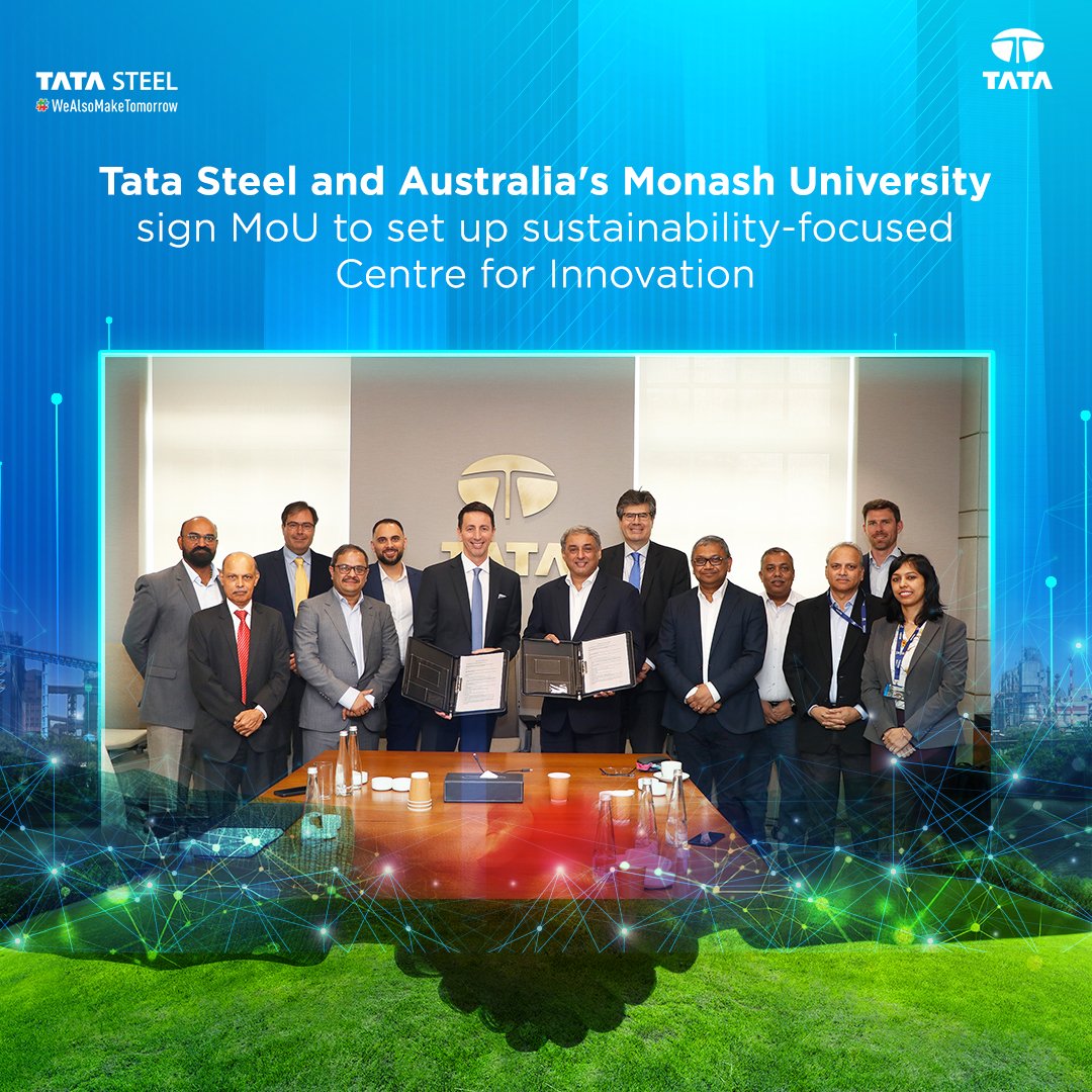Tata Steel (@tatasteelltd) on Twitter photo We're elated to sign an MoU with Australia’s #MonashUniversity to set up a Centre for Innovation on Environment & Intelligent Manufacturing.
This MoU is our first major R&D collaboration with an Australian Institution.
Know More: bit.ly/3xomZ1l
#TataSteel We're elated to sign an MoU with Australia’s #MonashUniversity to set up a Centre for Innovation on Environment & Intelligent Manufacturing.
This MoU is our first major R&D collaboration with an Australian Institution.
Know More: bit.ly/3xomZ1l
#TataSteel