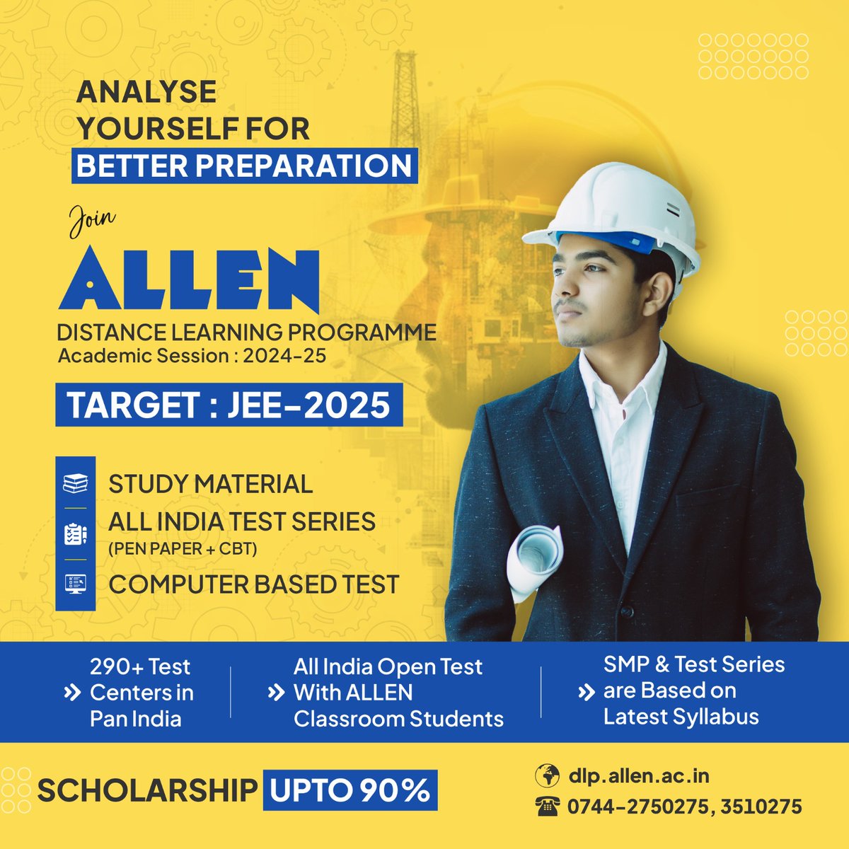 ALLENkota's tweet photo. Hello JEE 2025 aspirants,
✅ Join ALLEN DISTANCE LEARNING PROGRAMME for Session 2024-25 for JEE Main & JEE (Main + Advanced)
🌐 Visit: https://t.co/tylITln9AI
📞 Call: 0744-2750275, 3510275
#OnlineCoaching #JEEPreparation #ALLENDLP #JEE2025 #KotaCoaching #ALLEN https://t.co/232yRljiZj