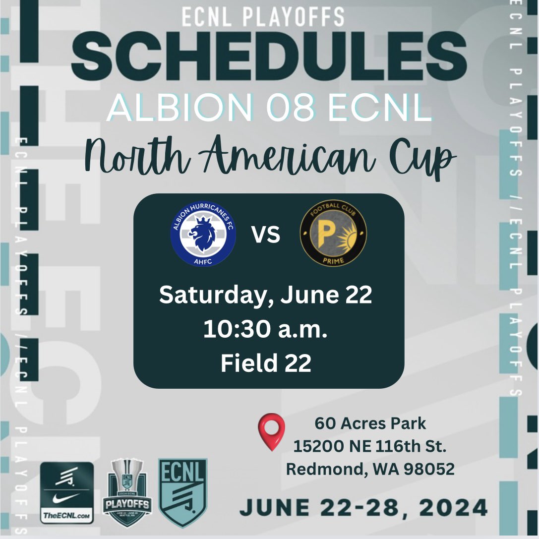 Coaches, we will be competing in the North American Cup at the <a href="/ECNLgirls/">ECNL Girls</a> Playoffs in Seattle.  Hope to see you on our sidelines!