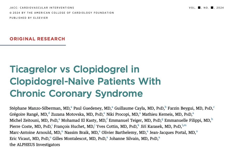 Ticagrelor vs Clopidogrel in Clopidogrel-Naive Patients With Chronic Coronary Syndrome: <a href="/JACCJournals/">JACC Journals</a> 

🥸 "In memoriam of Dr Jean-Philippe Collet" - great tribute by the French team to Dr. Collet! 

😱20-point summary - happy Saturday folks

👇👇👇