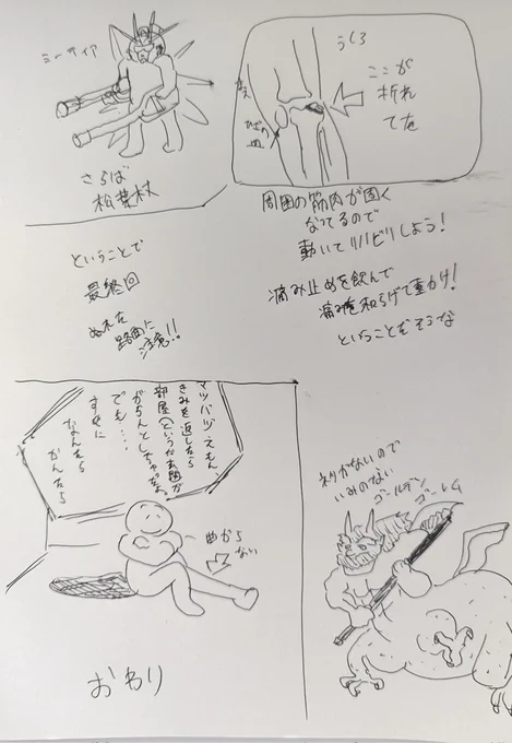 へろへろ療養日記、松葉杖返したからホントに完結
あとは運動して筋肉硬くならないようにして
膝が曲がる!階段ひょいひょい昇降できる!ってならなきゃだ… 