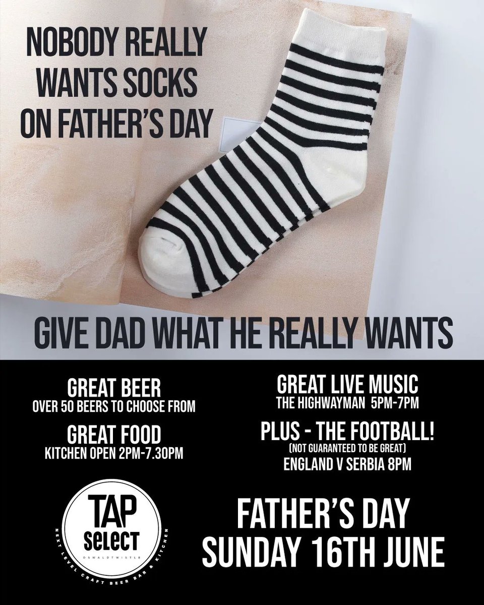 TapSelectBar's tweet image. KITCHEN CLOSED TODAY - BAR OPEN TIL 6PM

No food today and a private event later - sorry to spoil your Saturday 😔

HOWEVER!

We are back tomorrow for Father's Day! Kitchen til 7.30pm. Live music from 5pm-7pm and then we're screening the football on (with commentary) ⚽⚽⚽