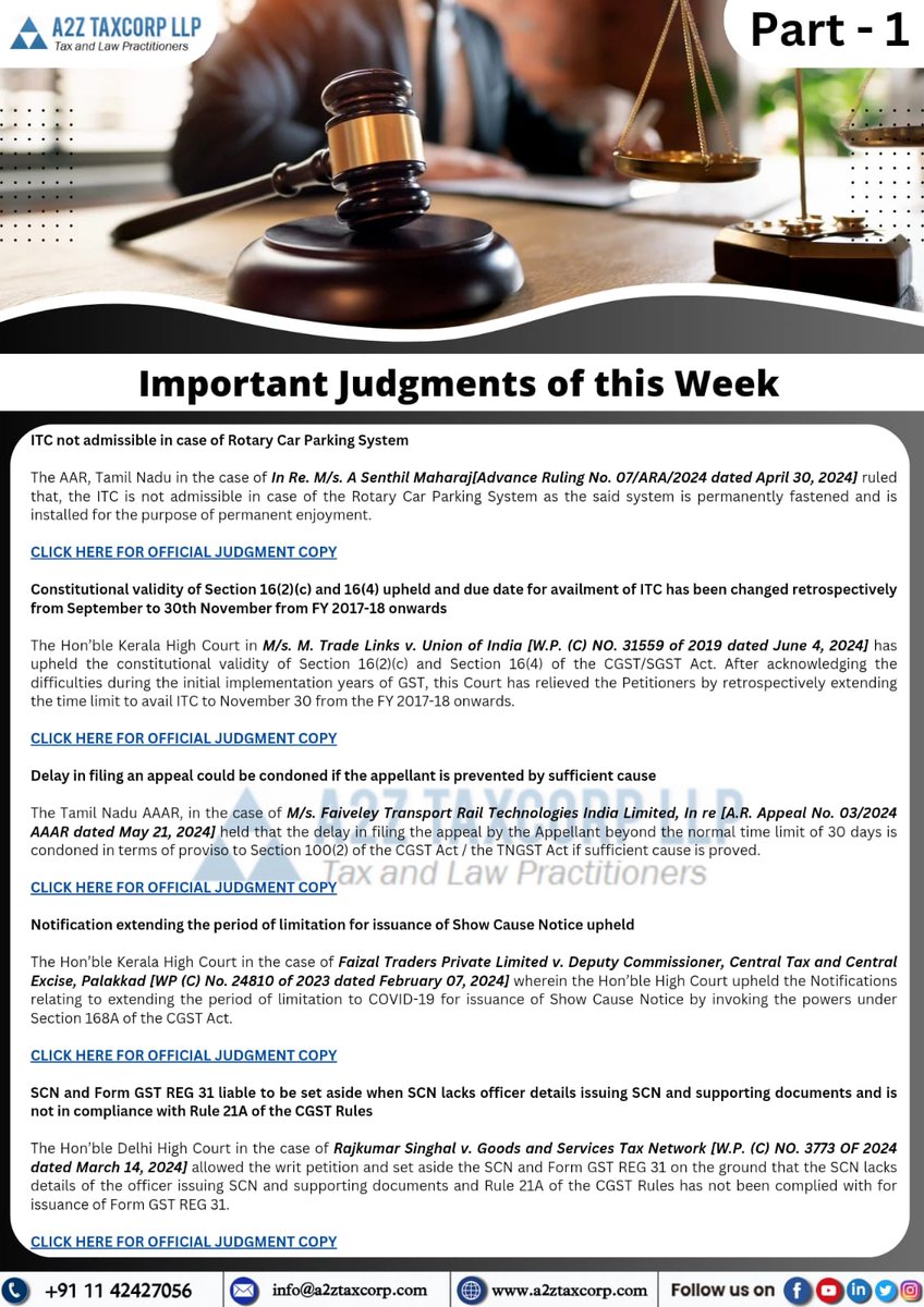 BimalGST's tweet photo. 🔰 Important GST Judgements of this week
1/2
#GST #GSTwithBimalJain #a2ztaxcorpllp #GSTJudgements #AdvBimalJain #GSTweek #GSTCredit #GSTITC https://t.co/xlA48dzjZY