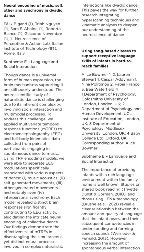 Félix Bigand (@felixbigand) on Twitter photo My wonderful friends and colleagues presenting at #NeuroMusic 🌞🇫🇮 @trinh_nguyen9 <a href="/RobertaBianco0/">Roberta Bianco</a> <a href="/sarafernaandez/">sara abalde</a>
rendez-vous with me and <a href="/NovembreGiacomo/">Giacomo Novembre</a> tomorrow for our 2 posters on Dance, social synchrony and EEG 🕺 (abstracts below) My wonderful friends and colleagues presenting at #NeuroMusic 🌞🇫🇮 @trinh_nguyen9 <a href="/RobertaBianco0/">Roberta Bianco</a> <a href="/sarafernaandez/">sara abalde</a>
rendez-vous with me and <a href="/NovembreGiacomo/">Giacomo Novembre</a> tomorrow for our 2 posters on Dance, social synchrony and EEG 🕺 (abstracts below)